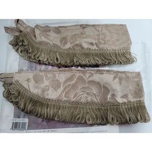 Brussels Taupe Fabric DRAPERY Tie Backs (2) NEW 4" x 20" Brown Rose Pattern